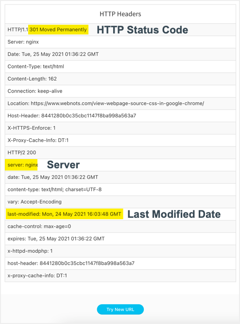 HTTP Header Checker Output